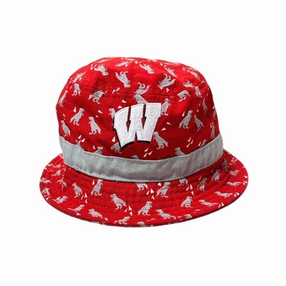 Wisconsin Badgers Red New Era Infant Bucket Hat With Allover Dinosaur Print - Picture 3 of 9